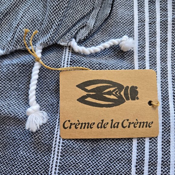 NWT Creme de la Creme Oversized Fringed Scarf Wrap Navy White Linen Cotton - Picture 8 of 8